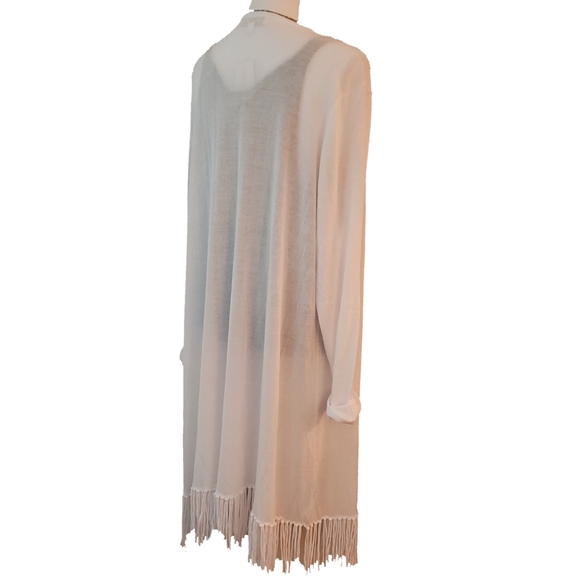 MINNIE ROSE Open Front Cardigan Fringed White 1X - Picture 3 of 4